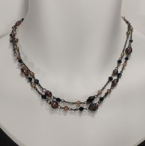 Glass Bead and Gunmetal Double Strand Necklace